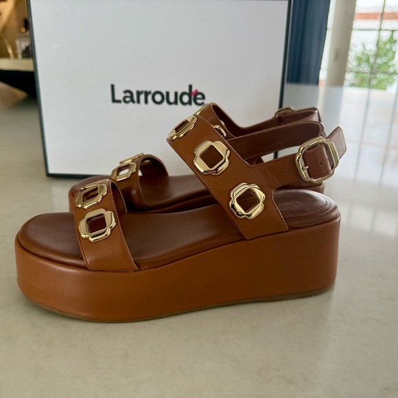 Larroude Women’s Milan Flatform Sandal In Caramel Leather Size 8 - Picture 7 of 16
